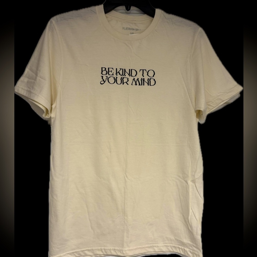 Flatbush Deli NWT Be Kind to Your Mind Cream Cotton T-Shirt size S. - Picture 2 of 3